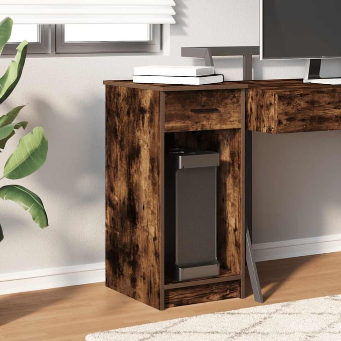 vidaXL - Computertorenstandaard - met - lade - 35x45x77 - cm - gerookt - eikenkleur