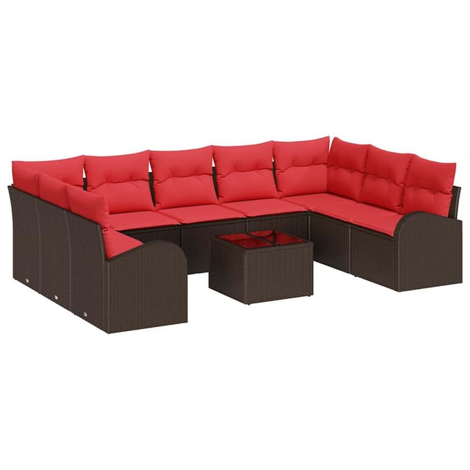 vidaXL - Tuinbank - Set - 10 - st - Bruin - en - Rood - poly - rattan