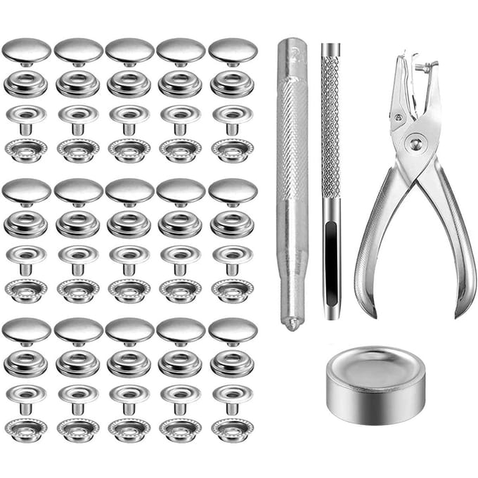Ensemble de 200 Boutons à Pression Acier Inoxydable Kit de Fermoirs à Pression Boutons-Pression Capuchon avec Outil de Fixation Pinces Bricolage pour Vêtements Couture Utilisation Pratique gris argent