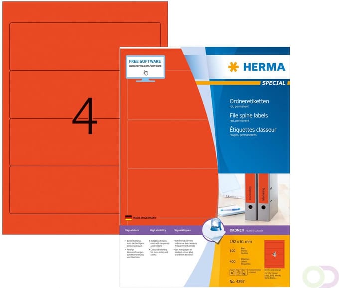 Herma Ordneretiketten 192 x 59 Rood - 100 etiketten