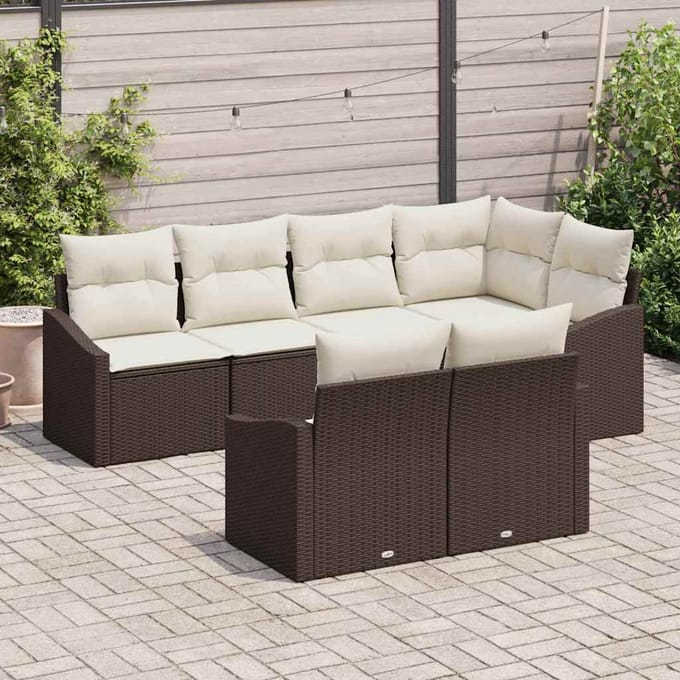 vidaXL - Tuinbank - Set - 7 - st - Bruin - en - wit - poly - rattan