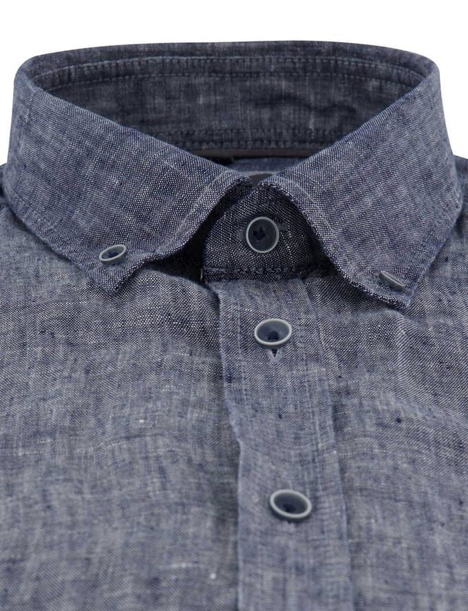 Overhemd Casa Moda donkerblauw wijde fit gemeleerd korte mouw