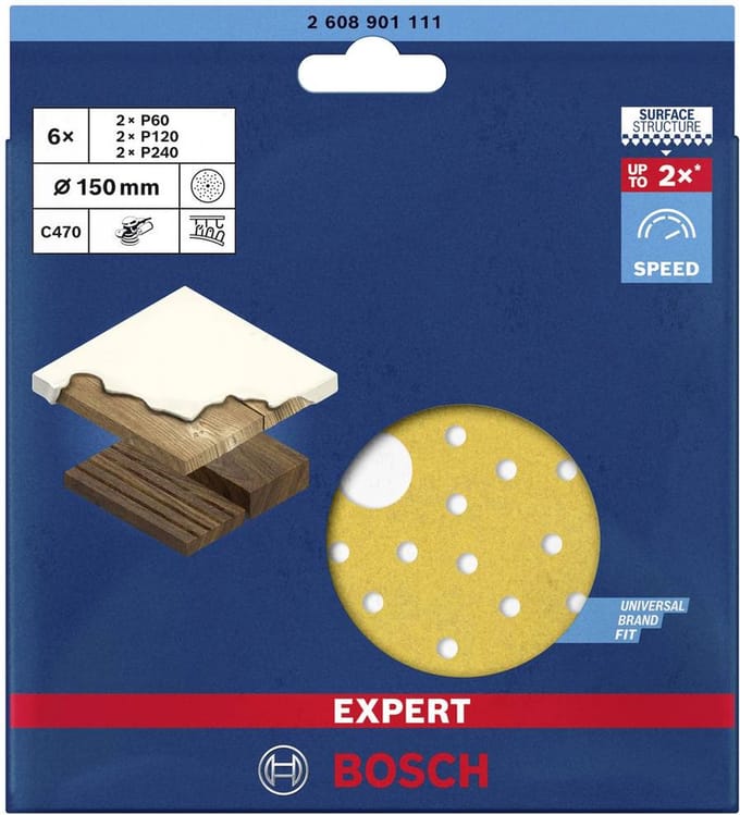 Bosch Accessories EXPERT C470 2608901111 Excenterschuurpapierset Geperforeerd Korrelgrootte (num) 60, 120, 240 (Ø) 150 mm 6 stuk(s)