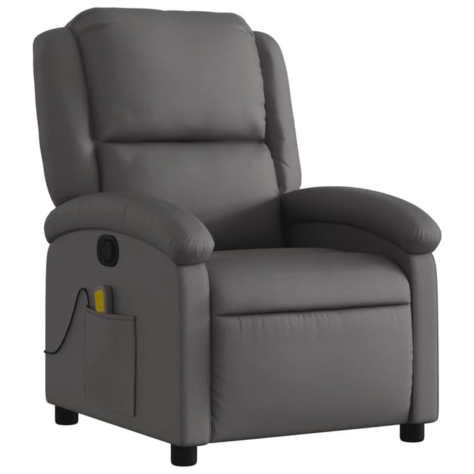 vidaXL - Massagestoel - van - echt - leer, - grijs