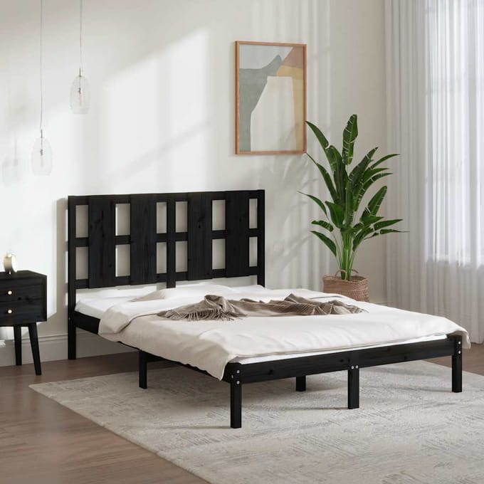 vidaXL - Bedframe - massief - grenenhout - zwart - 140x190 - cm
