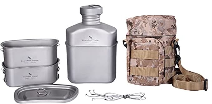 Titanium militaire kantine met camouflagezak - Grote capaciteit en multifunctionele panset voor kamperen