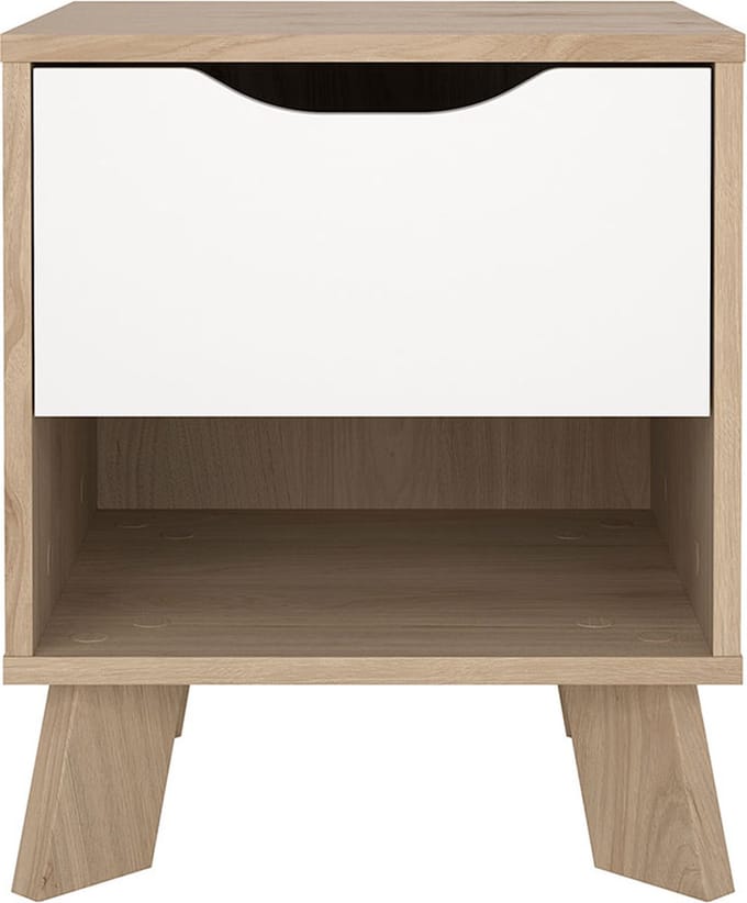 Ikast nachtkastje 1 lade, 1 plank eiken decor, wit.