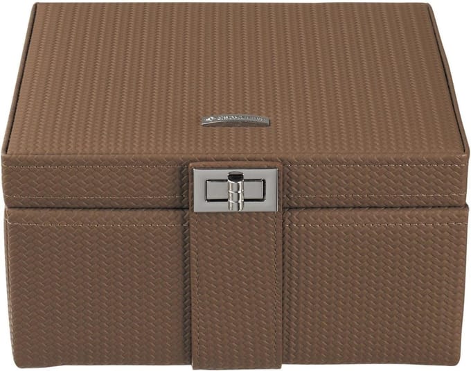 Sieradendoos - Juwelendoosje Organizer - Sieraden Opbergen - Veelzijdig Interieur - 21.5 x 19.5 cm - Mocca