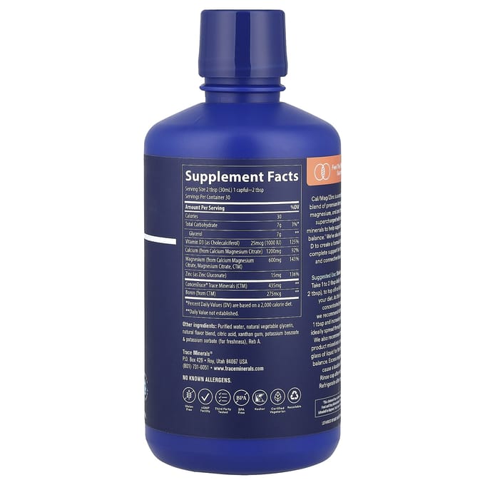 Trace, Calcium/Magnésium/Zinc liquide + Vitamine D3, Piña Colada, 946 ml (32 fl oz)