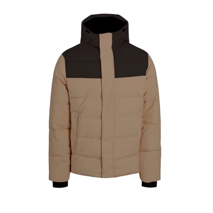 Jack And Jones Heren pufferjack met capuchon, geribd en in kleurblokken (Servies)