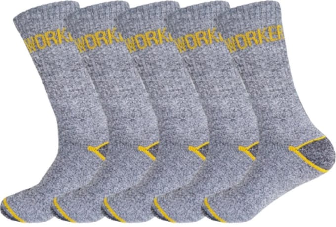 Werksokken - Met Versterkte Hiel en Hak - 5-Pack - Grijs - Maat 39-42