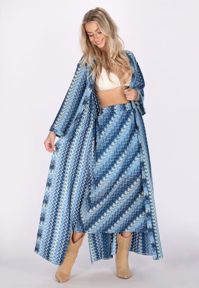 IZIA Kimono Dames Blauw Veelkleurig