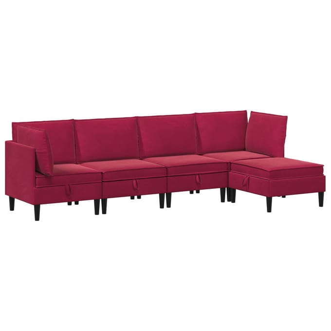 vidaXL - Woonkamer - Meubelset - 5 - st - Wijnrood - Fluweel