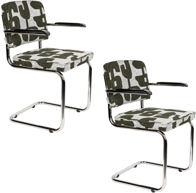 Zuiver Ridge Deco Symbols Eetkamerstoelen Armleuning Groen - Set van 2