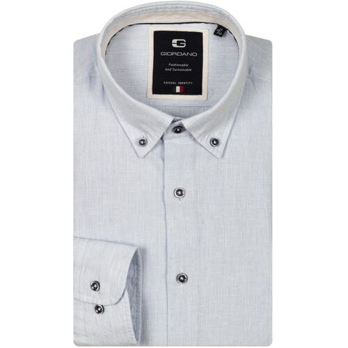 Giordano Overhemd Loretto Soft Washed Cotton Linnen Button Down Fine Stripe Licht Blauw / male