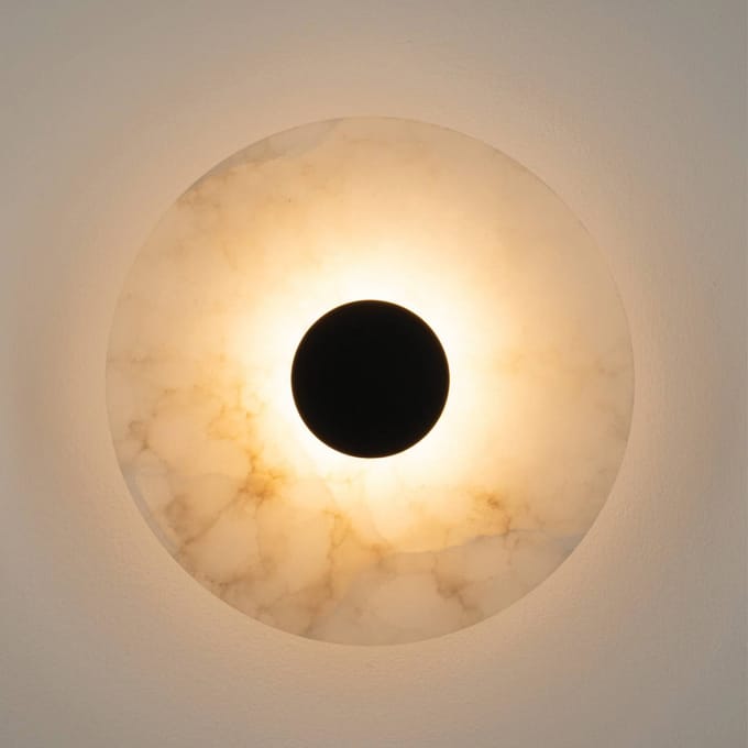 Zambelis LED wandlamp 2551, wit/zwart, Ø 25 cm, albast