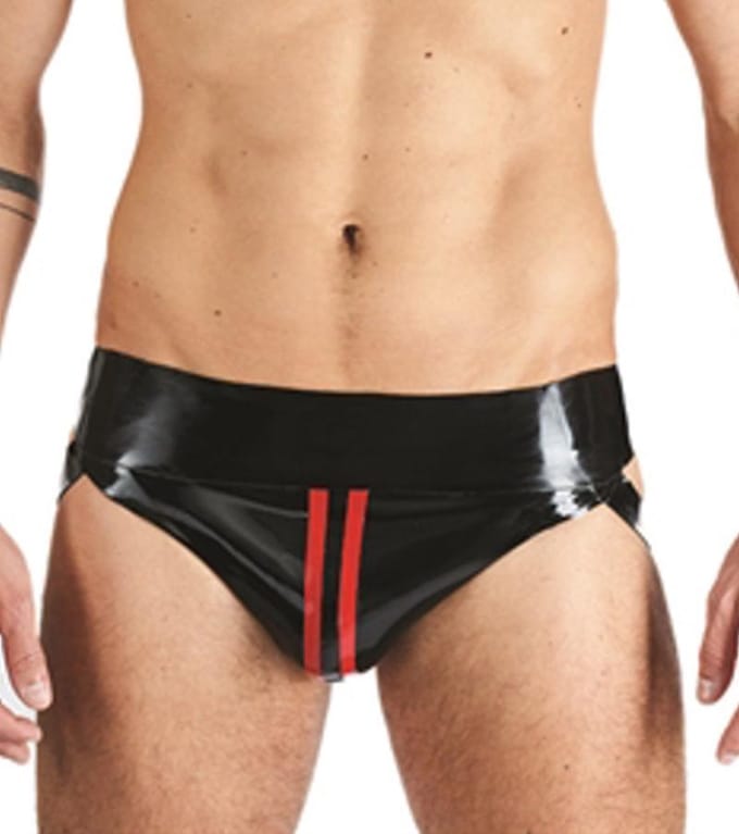Mister B Rubber Jock Strap Zwart met rode streep - medium