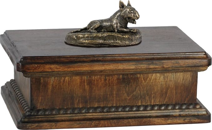 Elegante urn voor Bull Terrier as met beeldje van hond