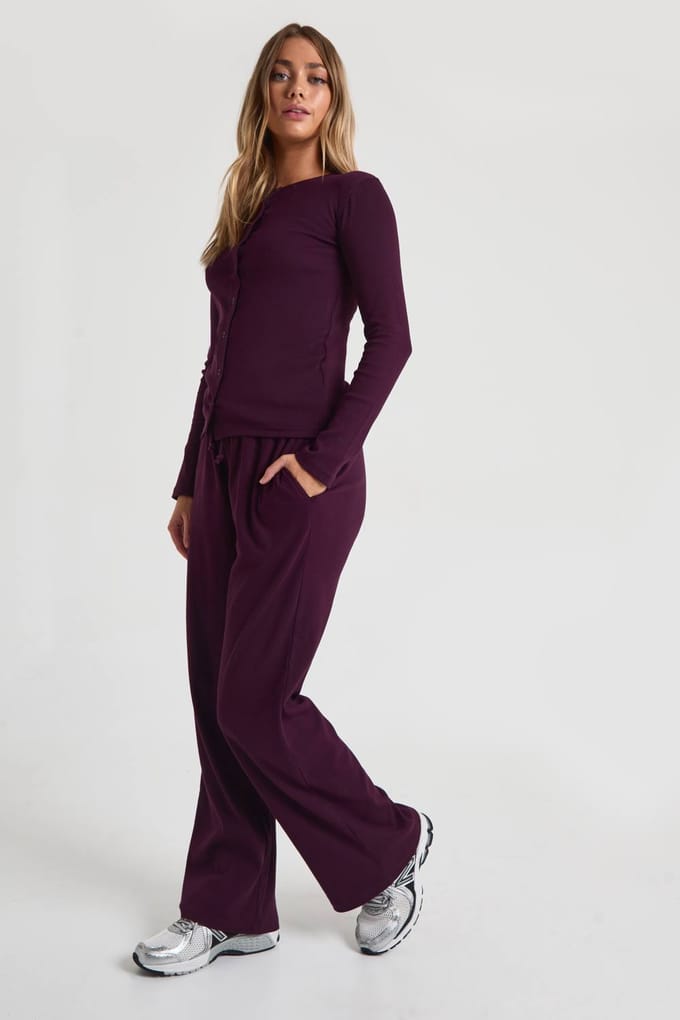 boohoo Dames Geribbelde trekkoord broek | Fig | Maat: 34