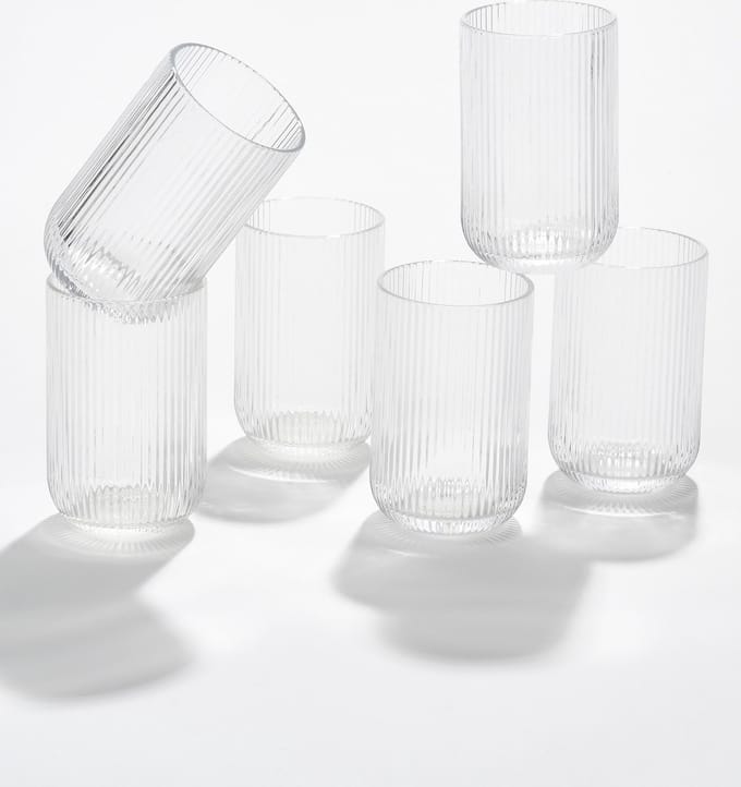 Mica Decorations Merlot Geribbelde Drinkglazen - Set van 6 - 400 ml - Glas - Transparant