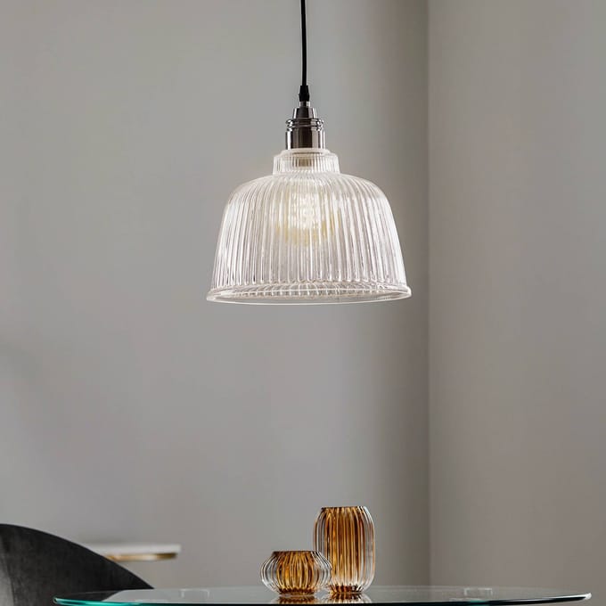 Lamkur Hanglamp Leana, glas helder, 1-lamp, chroom