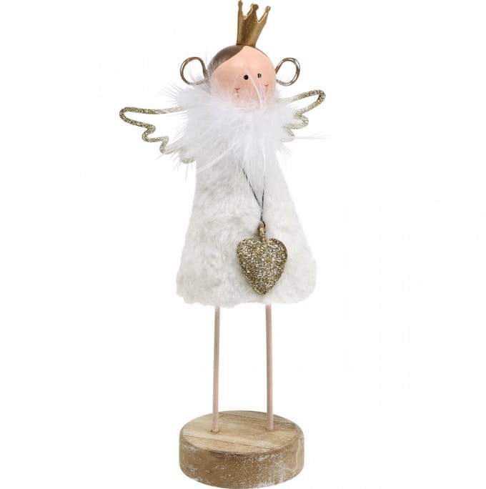 Engel figuur Kerstdecoratie hout metaal wit goud H20.5cm