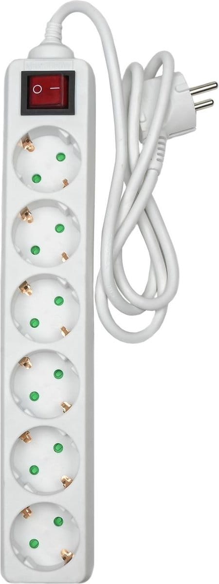 Benson Stekkerdoos - 6 stopcontacten - randaarde - schakelaar - 1 meter - wit
