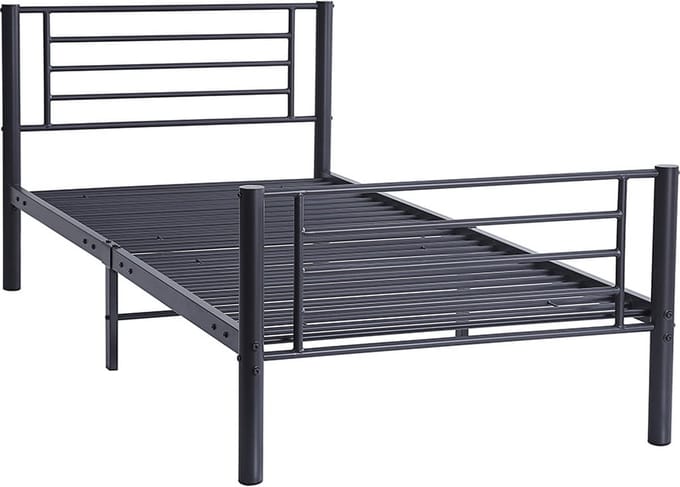 Eenpersoonsbed 90x200 cm – Metalen bedframe – Stevig stalen frame – Industrieel bed – Donkergrijs