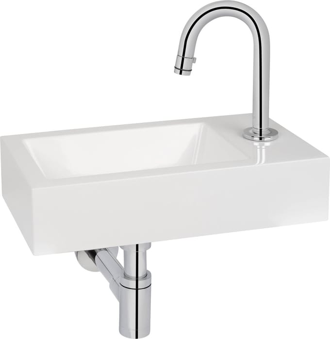 Saqu Square fonteinset met chromen kraan c-uitloop rechts wit mineraalmarmer