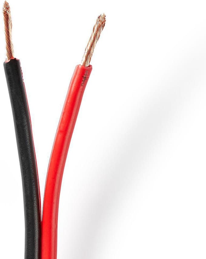 Nedis Speaker-Kabel - 2 x 2.50 mm² - Koper - 100 m - Rond - PVC - Rood / Zwart - Rol