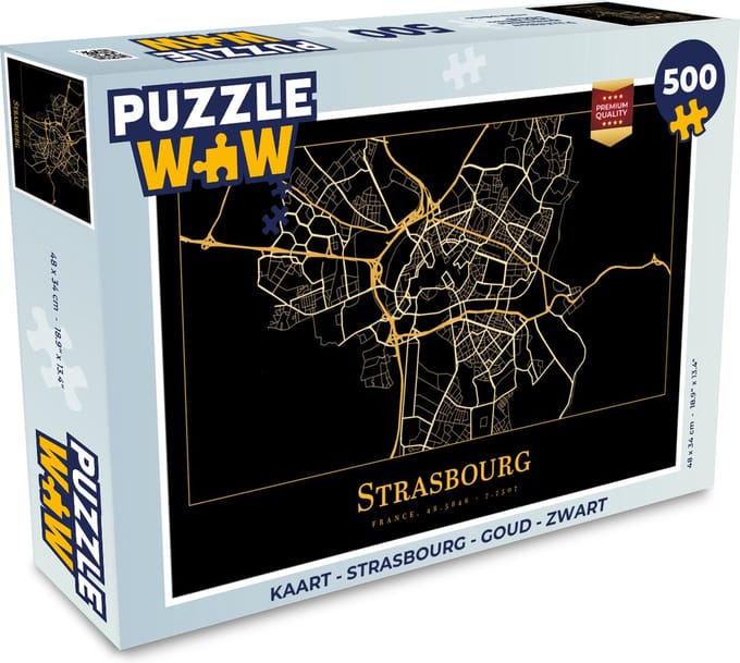 Puzzel Kaart - Strasbourg - Goud - Zwart - Legpuzzel - Puzzel 500 stukjes