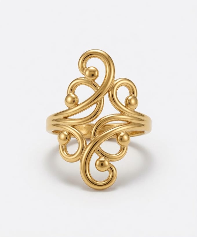 Open 'Gebogen Kralen' Ring - Goudkleurig - 316L RVS - Unisex