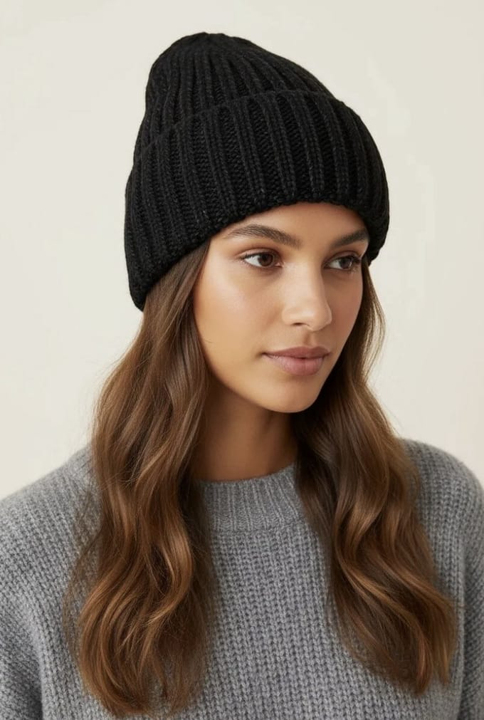 Without Lemon - Plain Beanie - Muts - Zacht & Comfort - Winter - Acryl/Linnen - Zwart