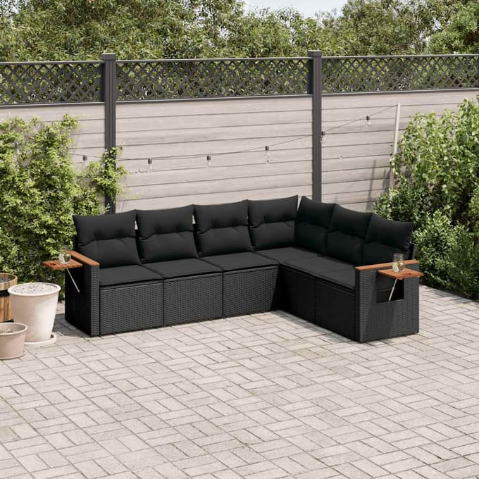 vidaXL - 6-delige - Loungeset - met - kussens - poly - rattan - zwart