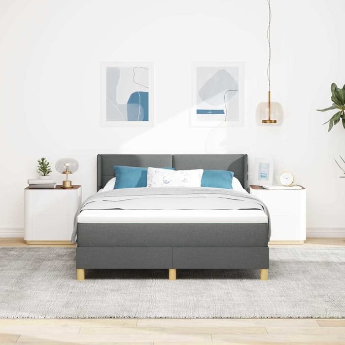 vidaXL - Boxspring - bed - met - hoofdeinde - Donkergrijs - 190 - x - 140 - cm - Stof