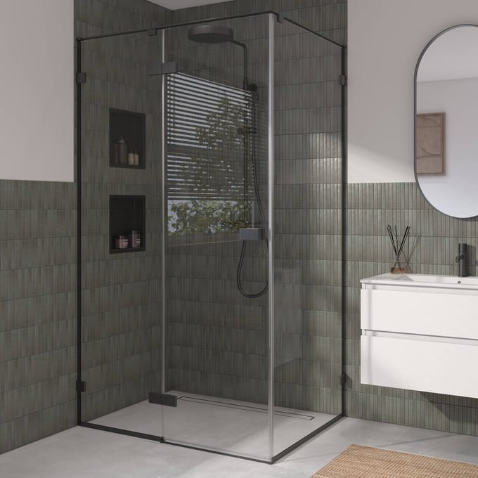 Saqu Parro douchecabine met draaideur incl. antikalk 120x90x210cm mat zwart