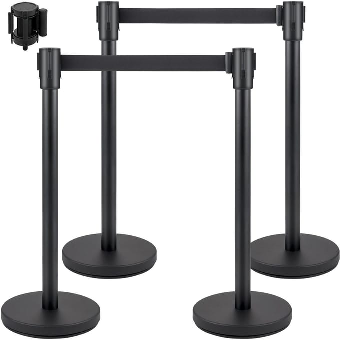 Crowd Control Paaltje Paaltjes Set 4 Stuks met 6.6 ft/2 m Zwarte Band