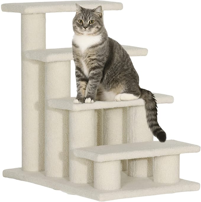 4-Traps Huisdierentrap – Katten- & Hondentrap van Zacht Pluche – Wit