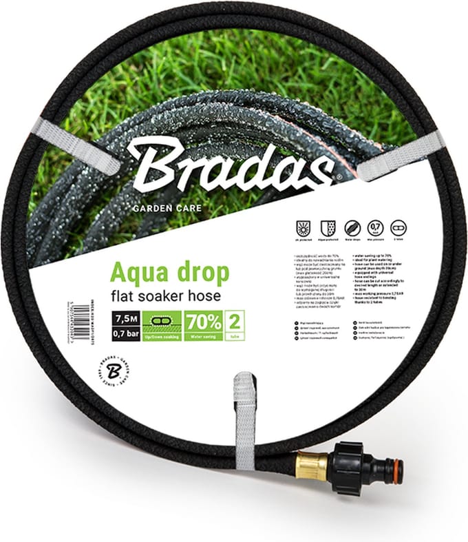 Bradas AQUA-DROP Zweetslang – Plat ½" (13 mm) × 7,5 m – Inclusief Koppelingen – Waterbesparend Druppelsysteem