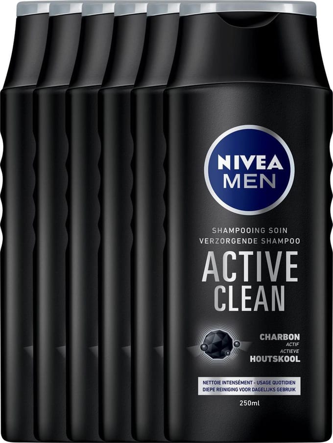 NIVEA MEN Active Clean - 6 x 250 ml - Voordeelverpakking - Shampoo