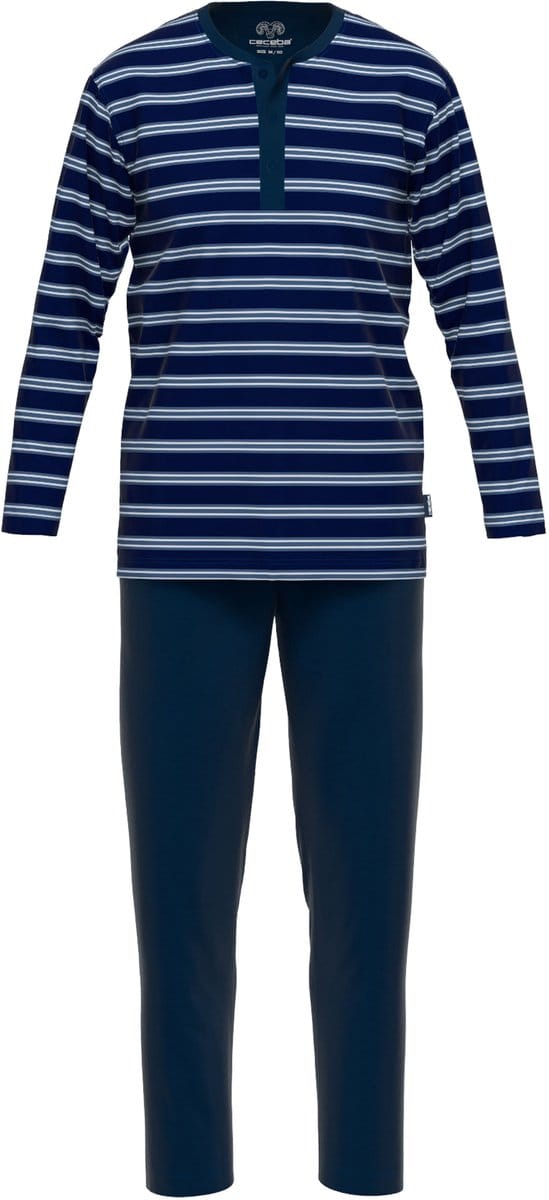 Ceceba heren pyjama O-hals met knoopjes - donkerblauw gestreept