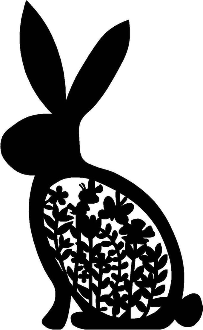 Pasen - Lente - Haas - Raamsticker - Paashaas met bloemen - 25x15,5cm - witte achtergrond