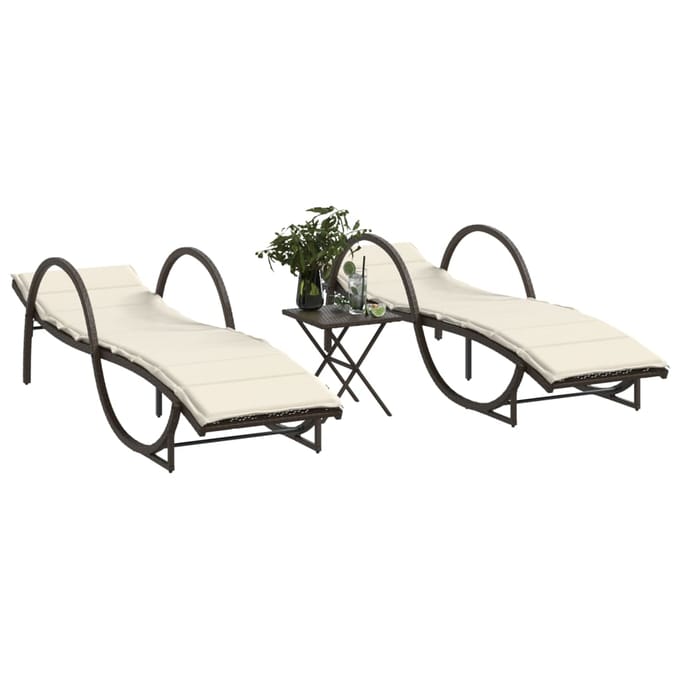 vidaXL - Ligstoelen - 2 - st - met - tafel - poly - rattan - bruin