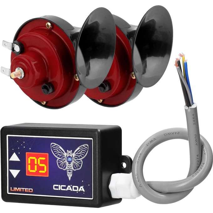 15-tonige autoclaxoncontroller Elektrische claxonluidspreker Geluidsregeleenheid met digitaal display 12-24V With Horns black