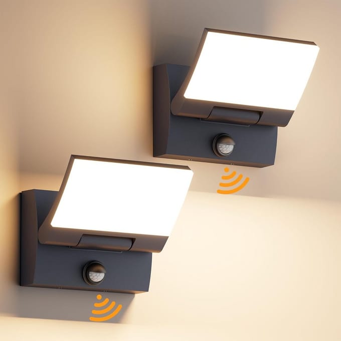 LED Buitenwandlamp met Bewegingsmelder 2 Stuks Draaibaar 30W Warm Wit IP65