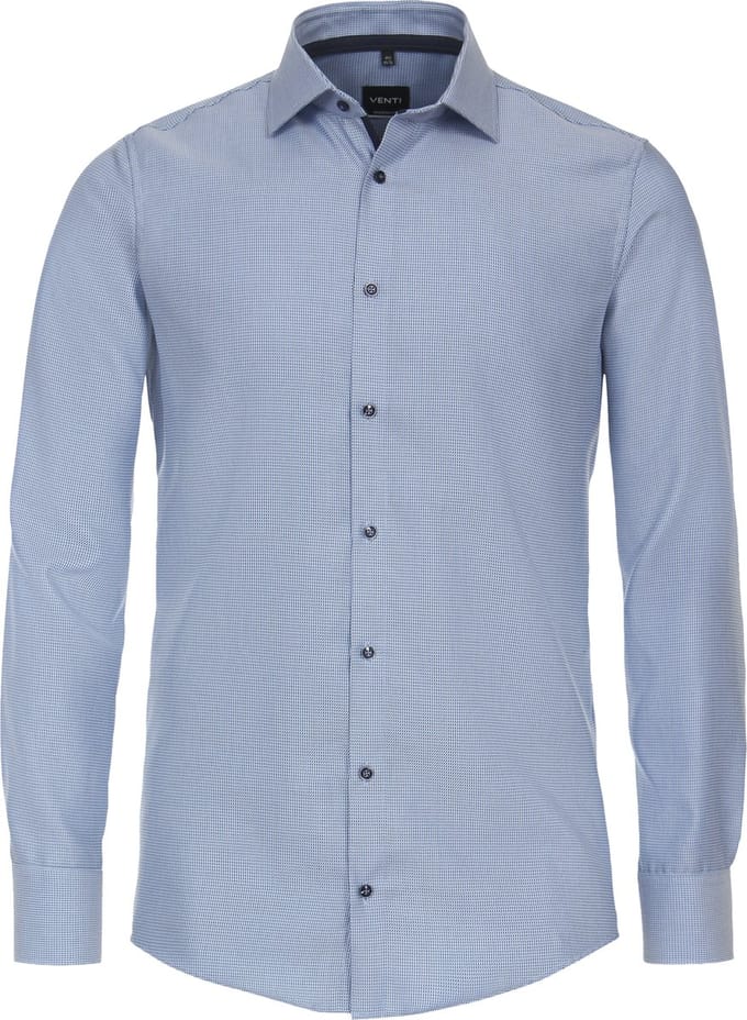 VENTI modern fit overhemd - dobby - blauw - Strijkvrij - Boordmaat: 44