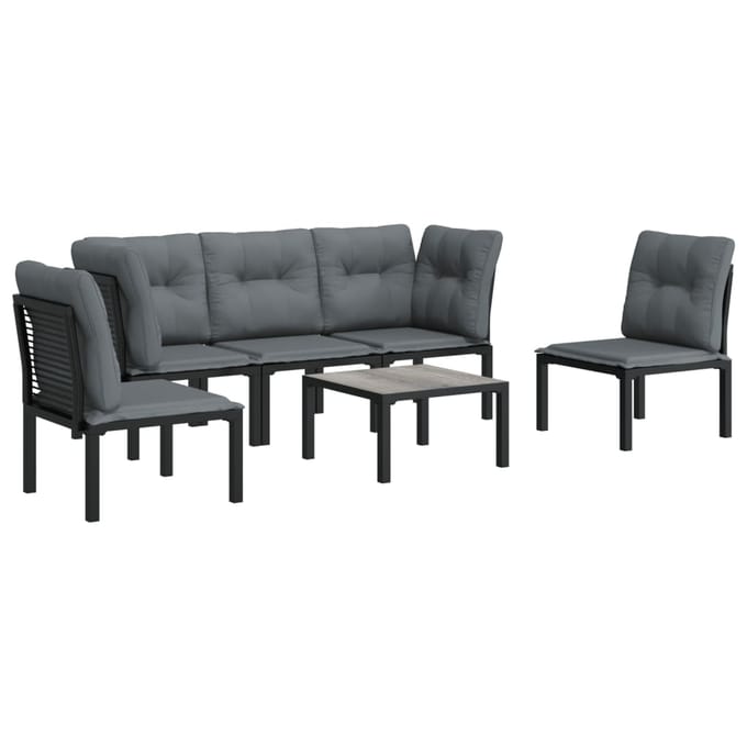 vidaXL - 6-delige - Loungeset - poly - rattan - zwart - en - grijs