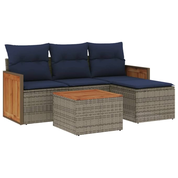 vidaXL - 5-delige - tuinbankset - met - kussens, - grijs - polyrotan