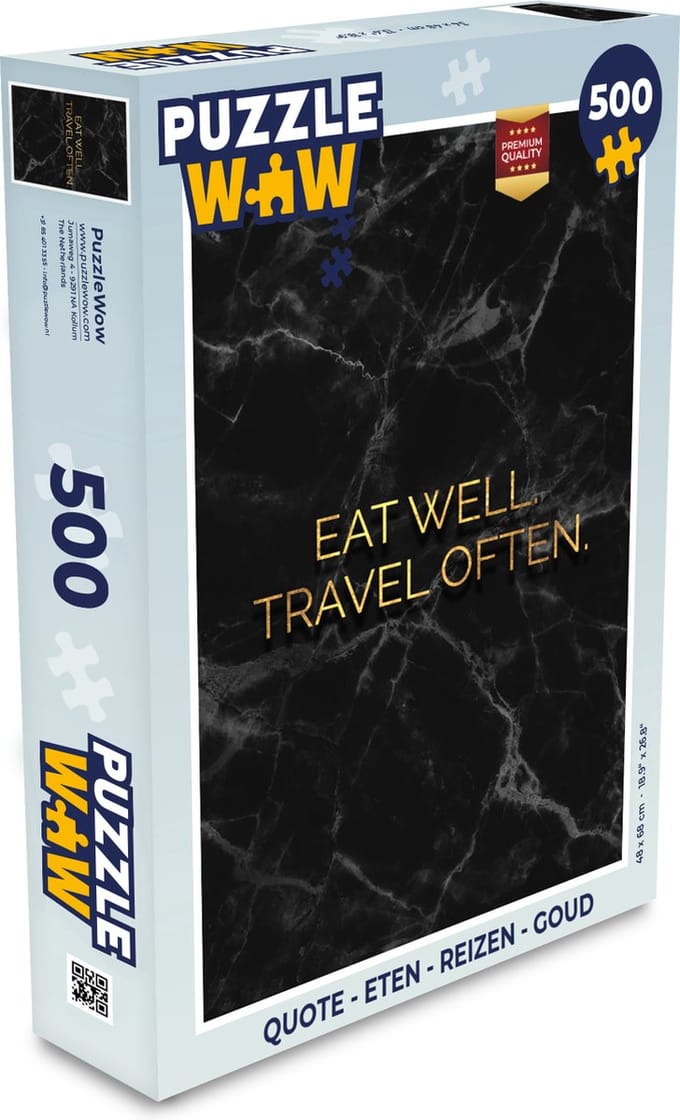 Puzzel Quote - Eten - Reizen - Goud - Legpuzzel - Puzzel 500 stukjes