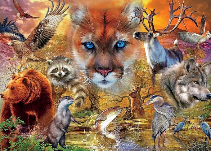 Dierenrijk Puzzel - Landschap Puzzel - Ontspanning Thuis - 1000 Stukjes - 68 x 48 cm - Multicolour